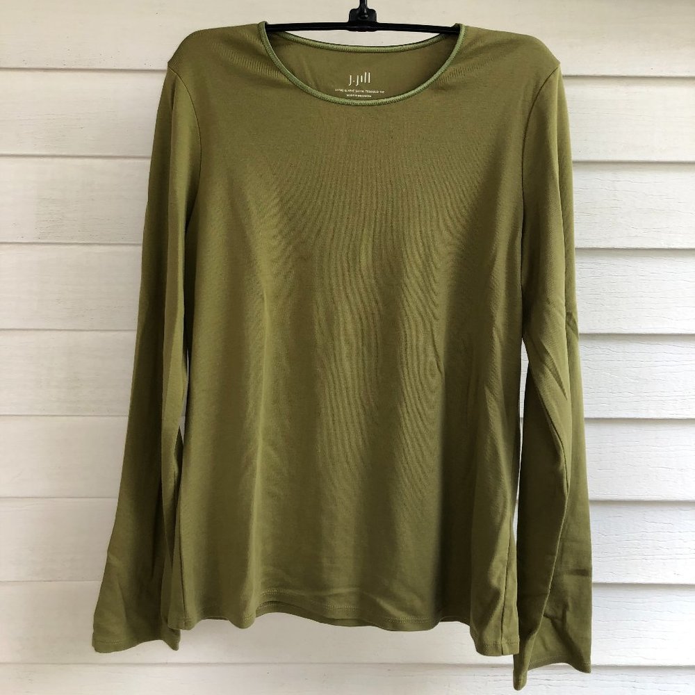 J Jill Satin-Trimmed Green Top M
